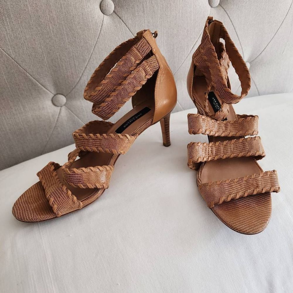 Ann Taylor Brown Leather Strap Sandles Heel Shoes Size 8